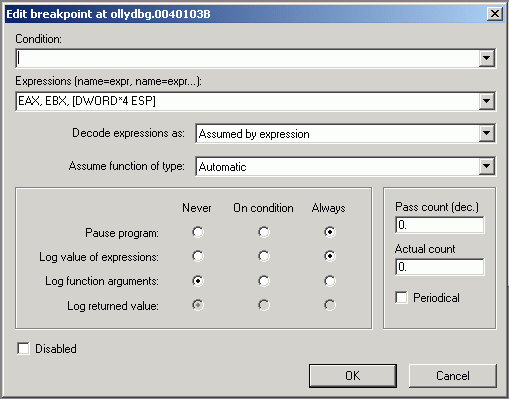 Breakpoint with multiple expressions to protocol